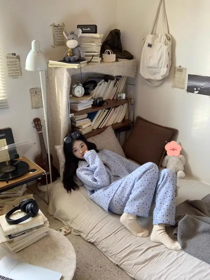 نموذج جديد بيجامة نسائية للخريف والشتاء ملابس نوم مريحة سميكة بأكمام طويلة طقم بيجامة ملمس بدلة منزلية حلوة #6