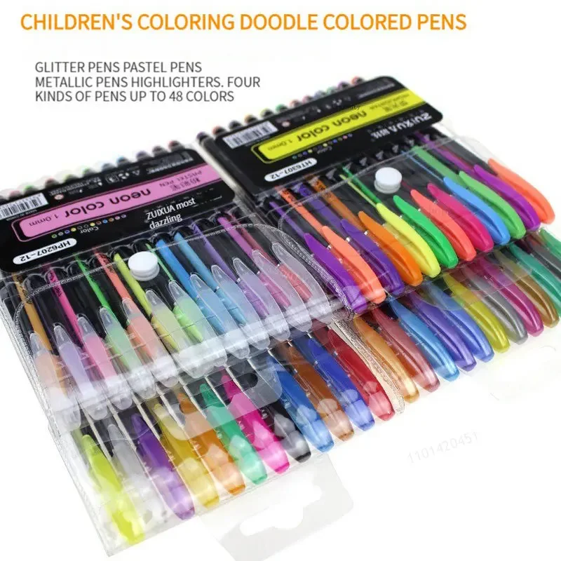 12Pcs/Set Ballpoint Pen Set Glitter Gel Pens For School Office Adult Coloring Book Journals Drawing Doodling Art Markers Gel Pen