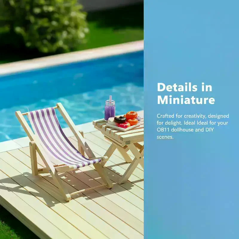 1:12 Scale Dollhouse Striped Beach Chair Foldable Plastic DIY Mini Deckchair Toy for DIY Micro Landscape