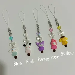 Kawaii Sanrio Cartoon Kuromi Cinnamoroll Phone Lanyard Girls Phone Chain Bead Bracelet Keychain Phone Strap Pendant Jewelry