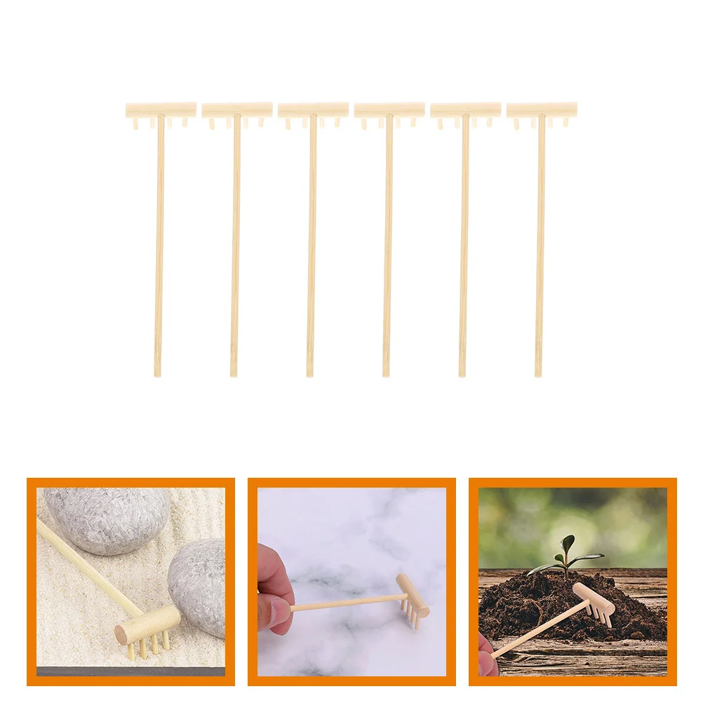 6 pçs jardim ancinhos mini caixa de areia ferramentas portátil conjunto ancinho para mesa areia e bandeja decoração mini ancinho ferramentas de jardim para mesa