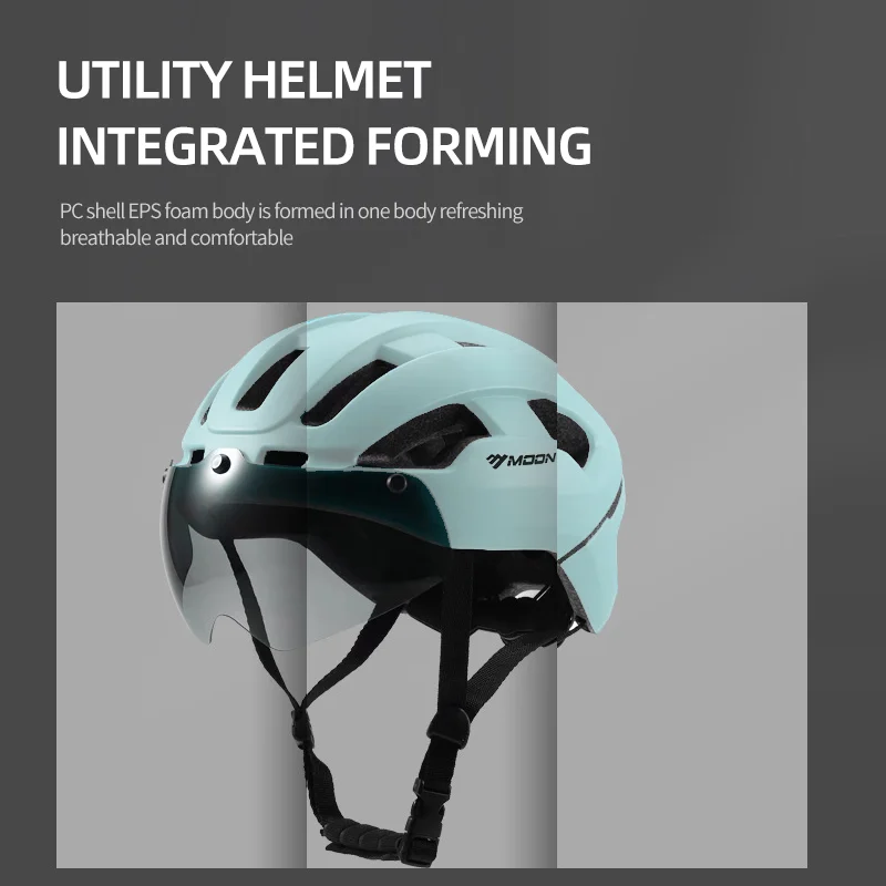 MOON Bike Helmet for Adult with Detachable Goggles and USB Rechargeable LED Back Light Lightweight Mountain Road Bicycle Helmet