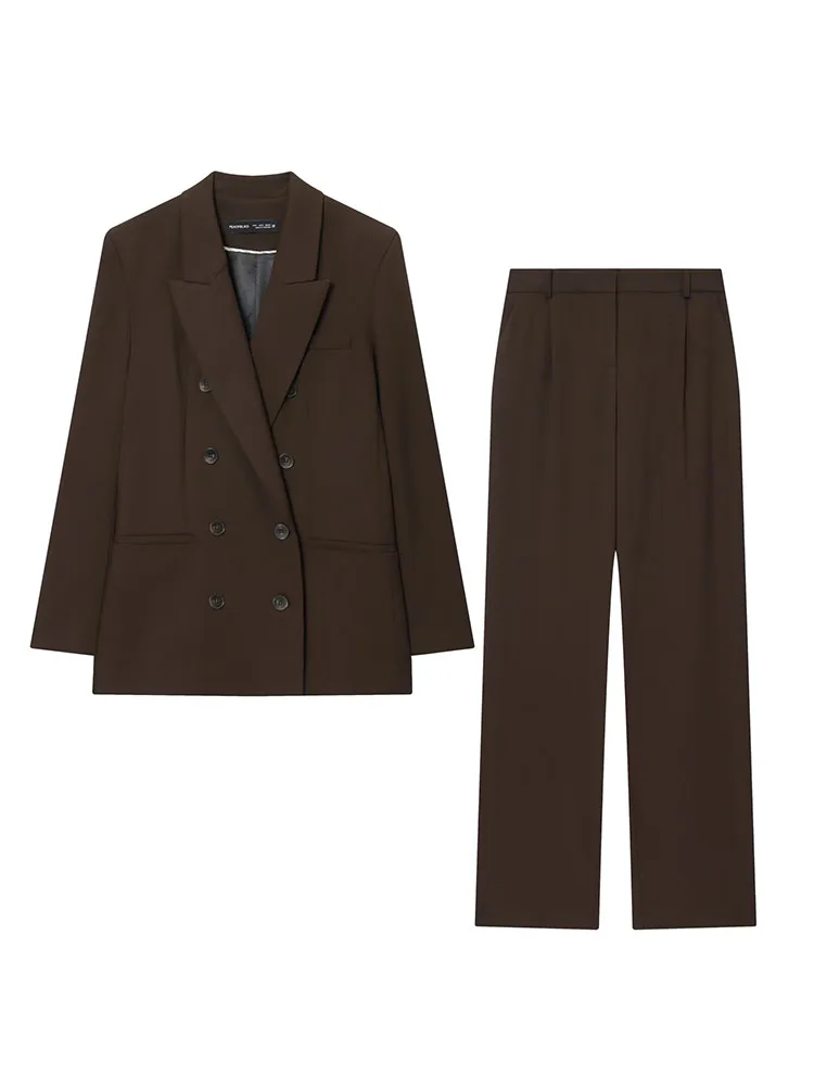 HH 2026 Autumn and Winter Women's Long sleeved Suit 2 piece set Elegant and warm top + comfortable straight leg suit pants