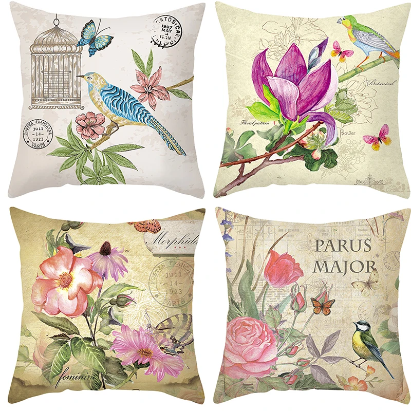 

45x45cm Vintage Flower Series Hold Pillowcase Polyester Living Room Sofa Chair Cushion Cover Party Home Decoration