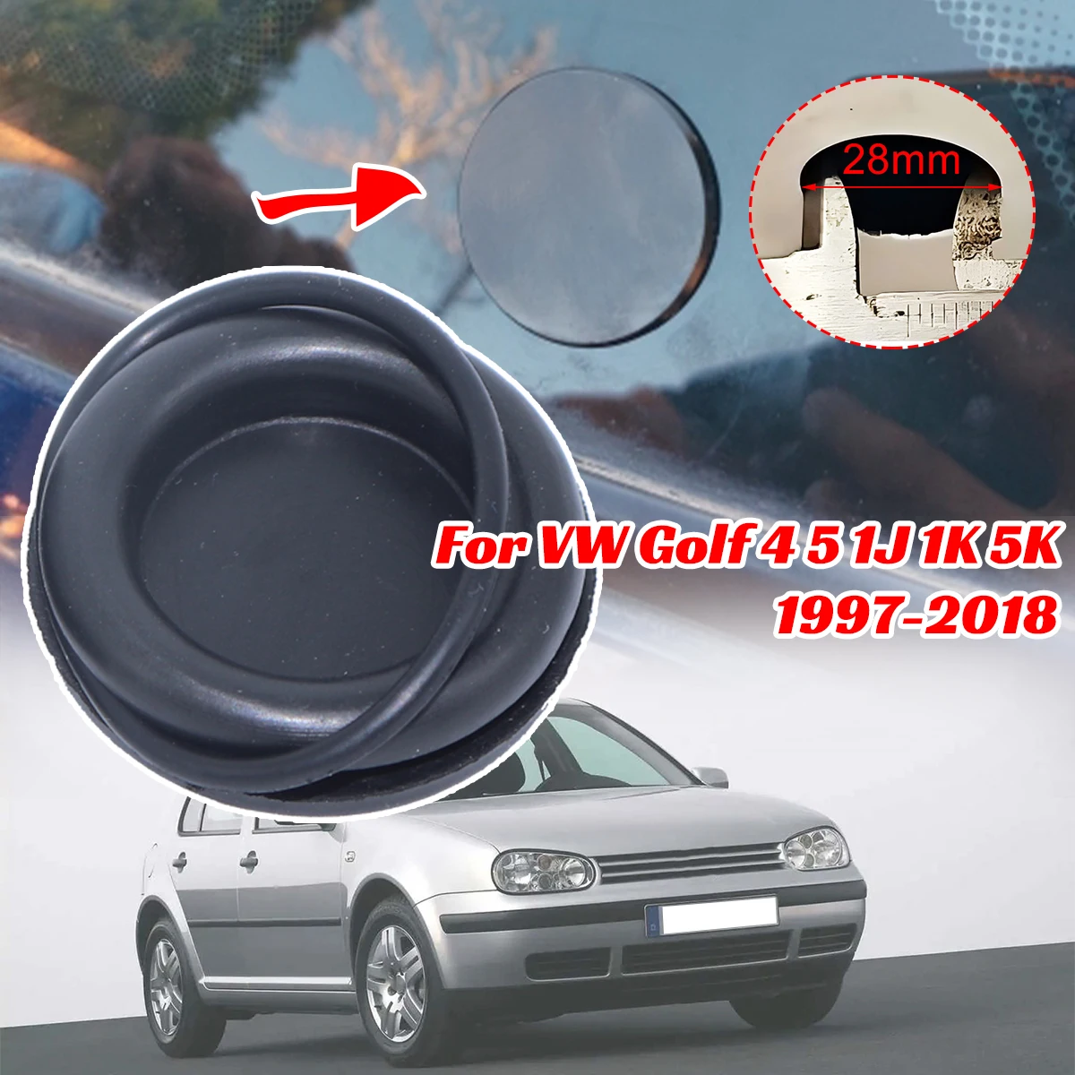 

For VW Golf 4 5 1J 1K 5K 1997 1998 1999 2000-2018 Car Rear Windshield Wiper Blade Arm Delete Bung Plug Cap O Ring Rubber Grommet