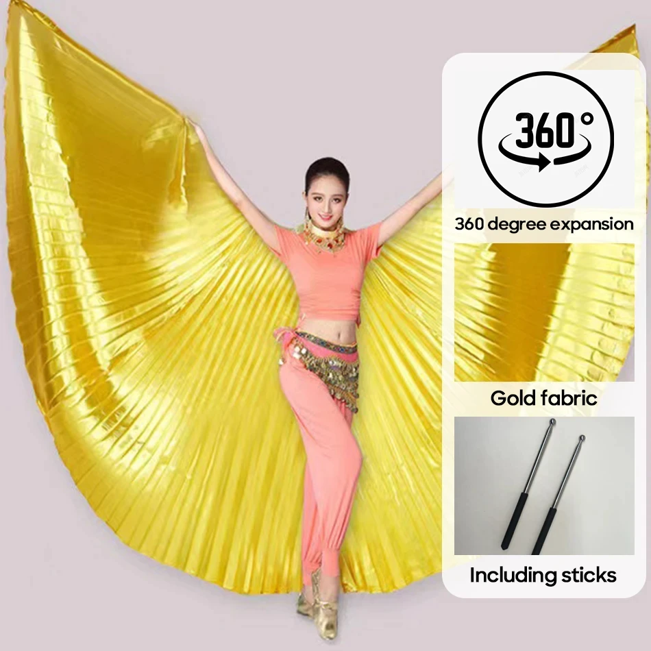 

Belly Dance Butterfly Gold Wings 360 Degree Multiple Color Fabric For Adult Woman Stage Performance Carnival With Sticks