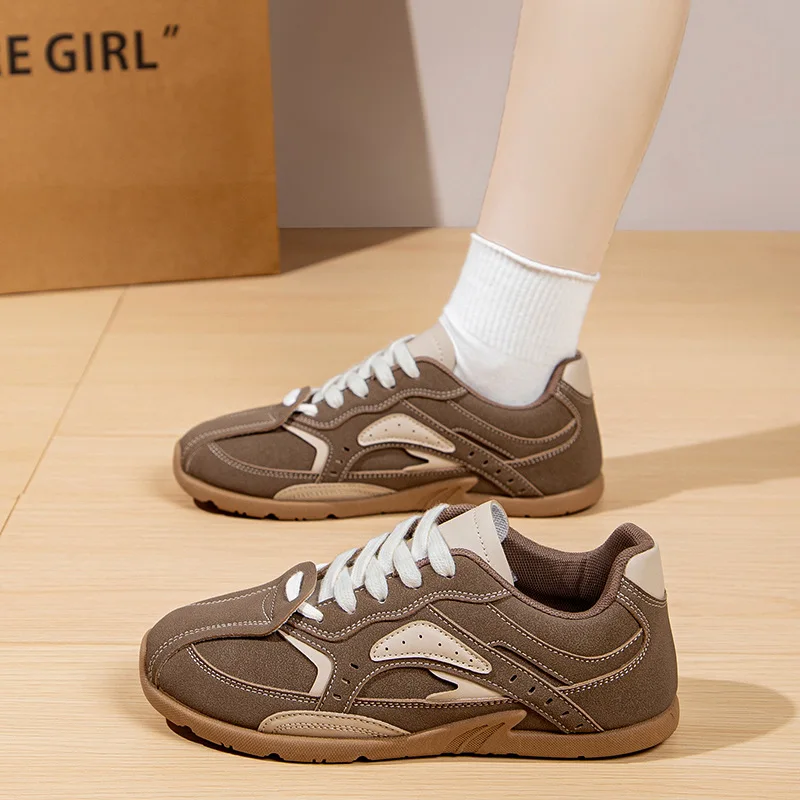 Autumn New Frosted Leather Training Shoes with Flat Bottom Lightweight Eye Catching Small Versatile Student White Women Shoes - Image 2