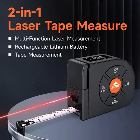 Aicevoos 충전식 2 in 1 줄자 및 레이저 거리 측정기, 50M 100M 고정밀 디지털 줄자 거리 측정기