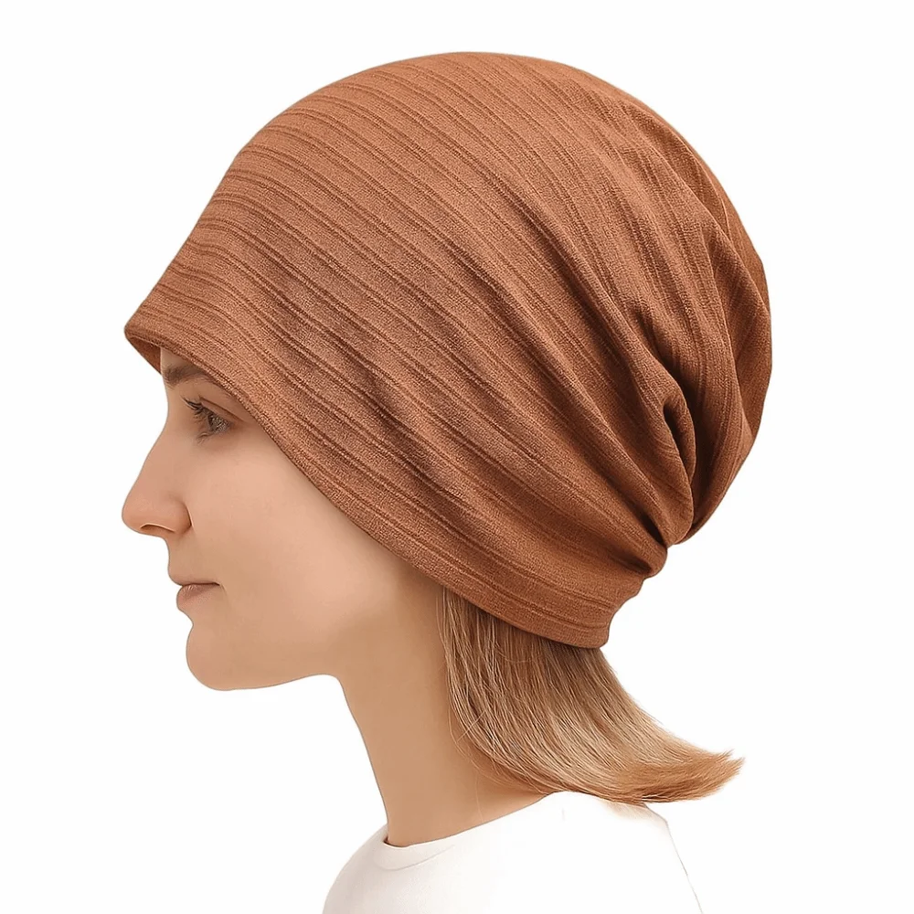 Fabric Caps Stripes Slouchy Beanies Hat Double Layer Soft Knitted Outdoor Baggy Skullcaps Windproof Breathable Thin Hedging Cap