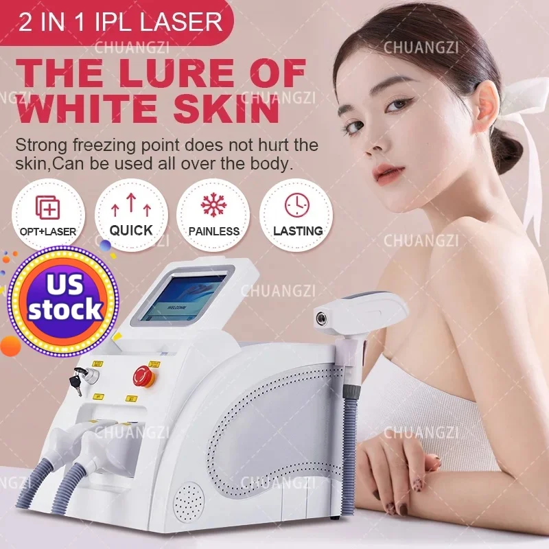 

IPL Profession hair removal machine, 2 in 1 Nd YAG OPT removing tattos Eyebrow pigment and freckles, Carbon stripping device