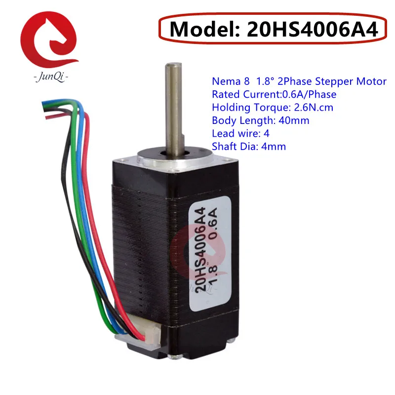 20BYG 40mm motor length 0.6A current 2.6N.cm, 20HS4006A4 hybrid nema 8 mini micro stepper microstep motor 12v