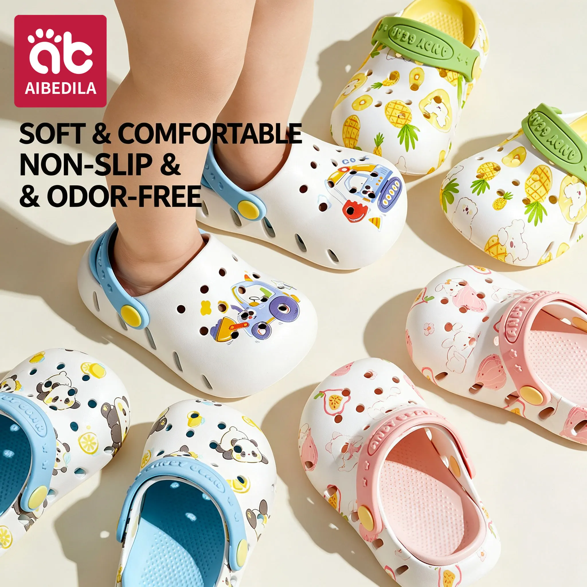 AIBEDILA Kids Clogs Anti-slip Closed Toe Sandals Boys Girls Summer Soft EVA Slippers Toddler Beach Home Outdoor Walking Shoes
