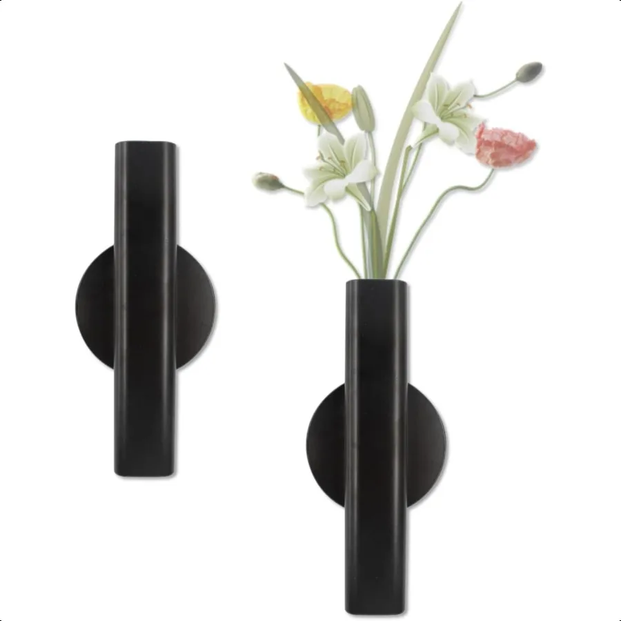 

Wall Mounted Flower Tube 6.3" Metal Vase for Flowers Adhesive Wall Hanging Floral Holder Decor Minimalist Open Tube Design for