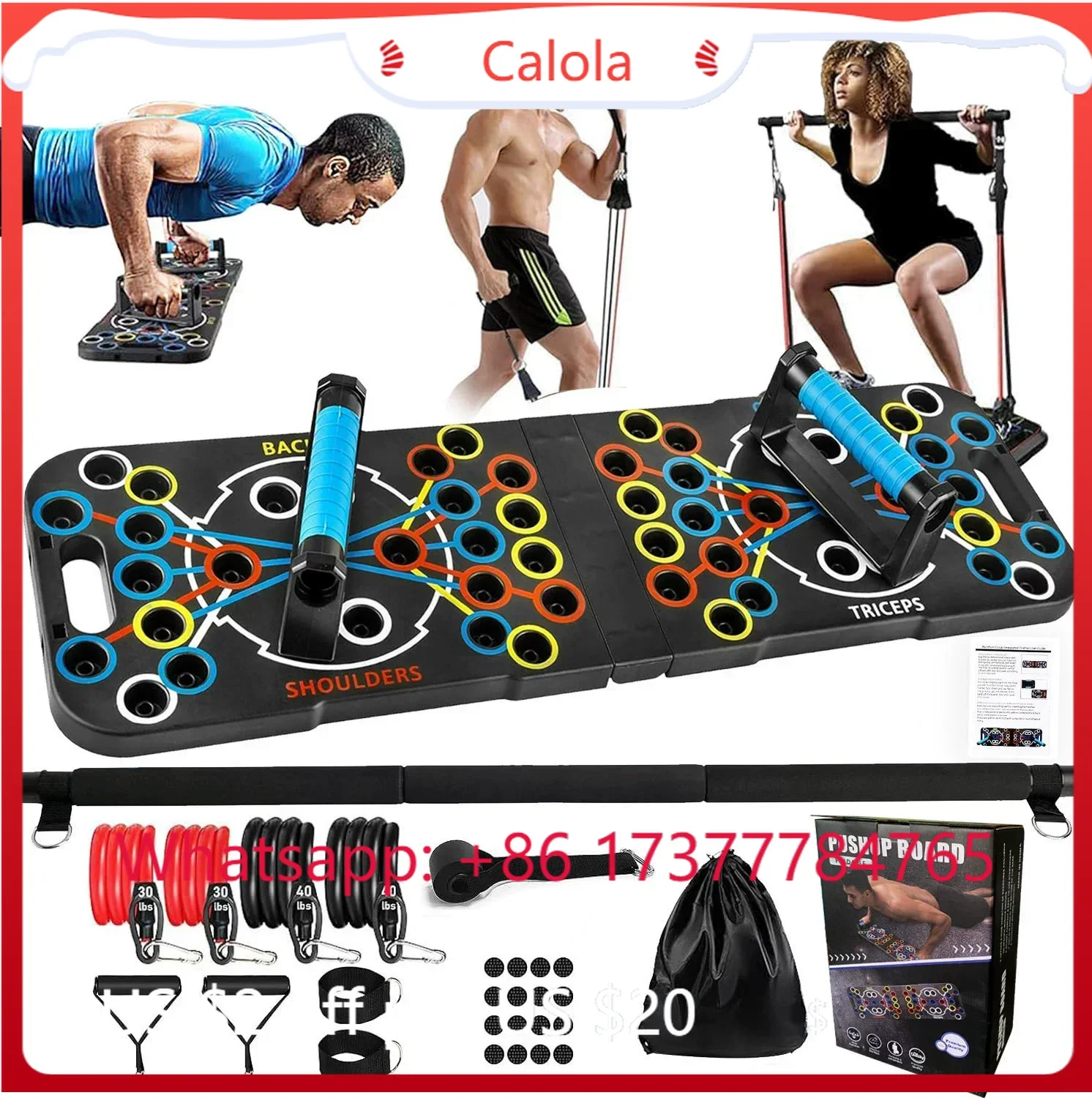 Multifunctional Push Up Board Pilates Bar Set with Resistance Bands Full Portable Home Gym Fitness Kit