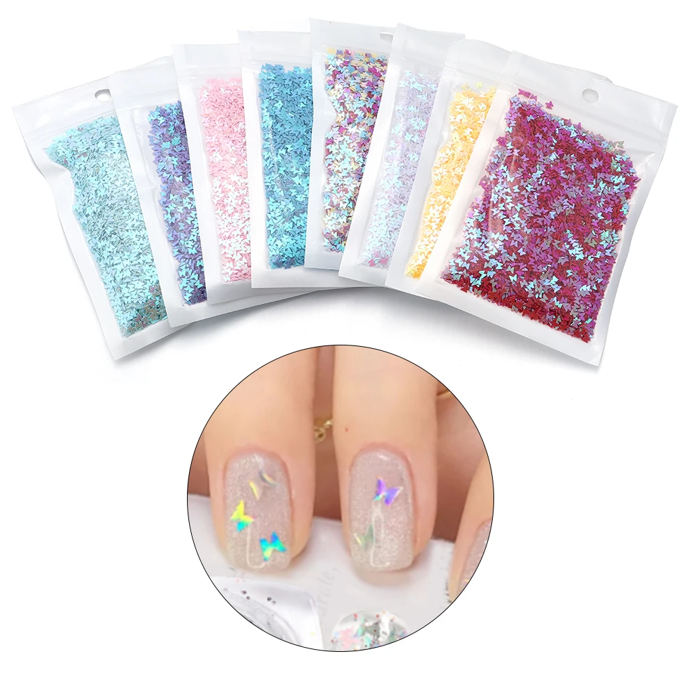 30 g/pack lentejuelas multicolores de PVC 3mm forma de mariposa lentejuelas para decoración de uñas para manualidades DIY accesorios de manicura de costura de prendas