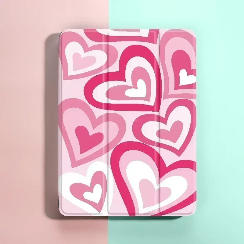 Pink Hearts Case ใช้งานร่วมกับ iPad iPad 9.7 นิ้ว (6th/5th Generation, 2018/2017) Mini4/5 ,Air4/5 10.9in, พร้อมที่ใส่ปากกา