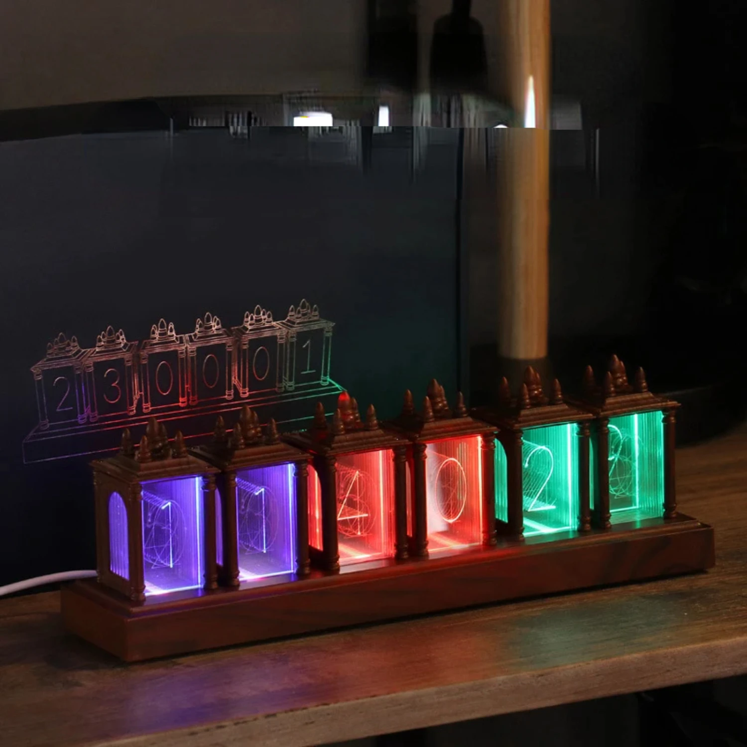 Lampe de table LED en bois Nixie Tube, horloge, veilleuses, RVB, lueur, salle de jeu, décor, cadeaux, nouveau