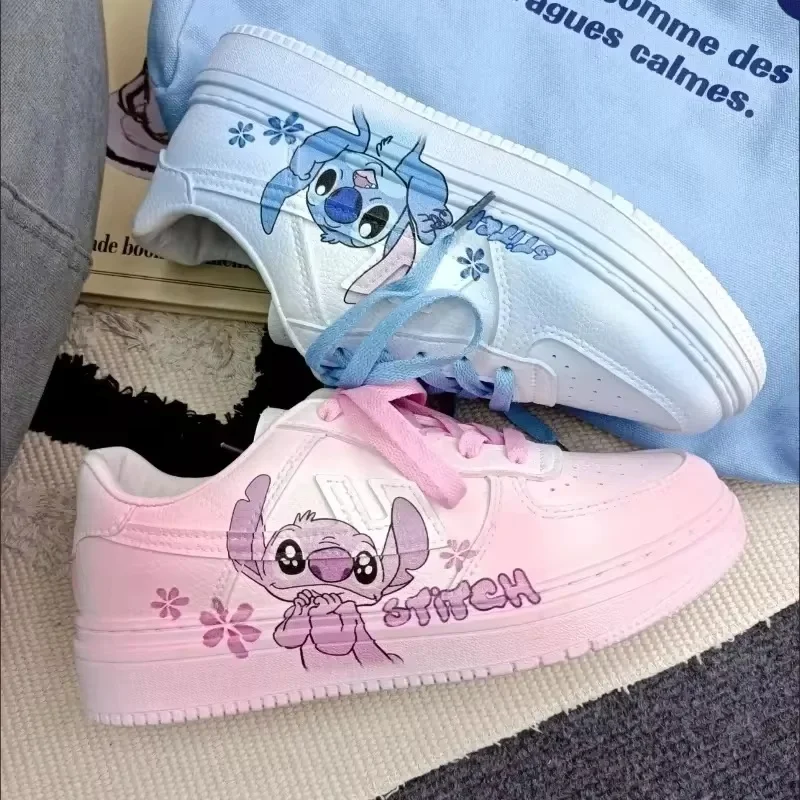 New Disney Stitch Angel Cartoon Sneaker Women Summer Breathable Versatile Couples Board Shoes Y2k Cute Student Leisure Shoes