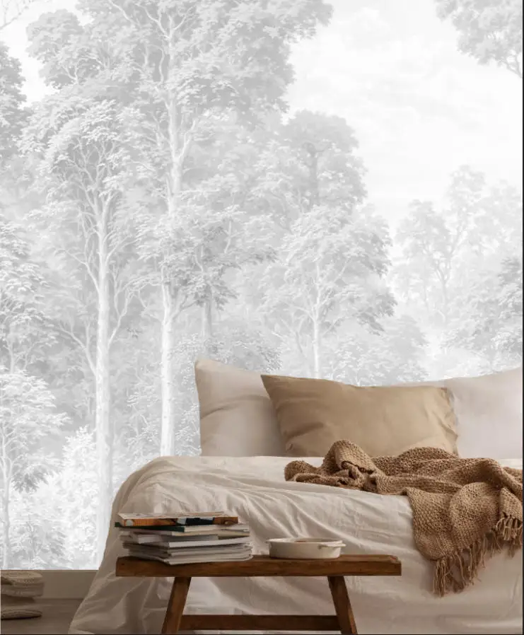 Murales de papel tapiz personalizados, papel tapiz de selva tropical pintado a mano, papel tapiz de bosque en blanco y negro, papel de pared para sala de estar, fondo de TV