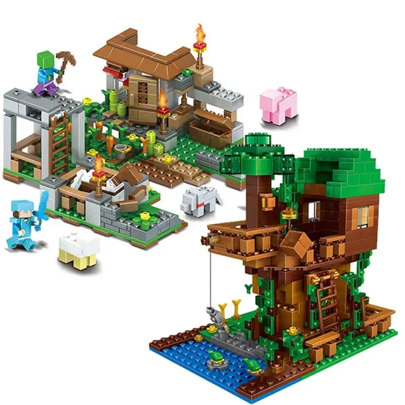 Steve Village การสร้างแบบจําลอง Building Block ของเล่นเข้ากันได้กับ My World Building โมเดลคลาสสิกชุดอิฐของเล่นของขวัญ