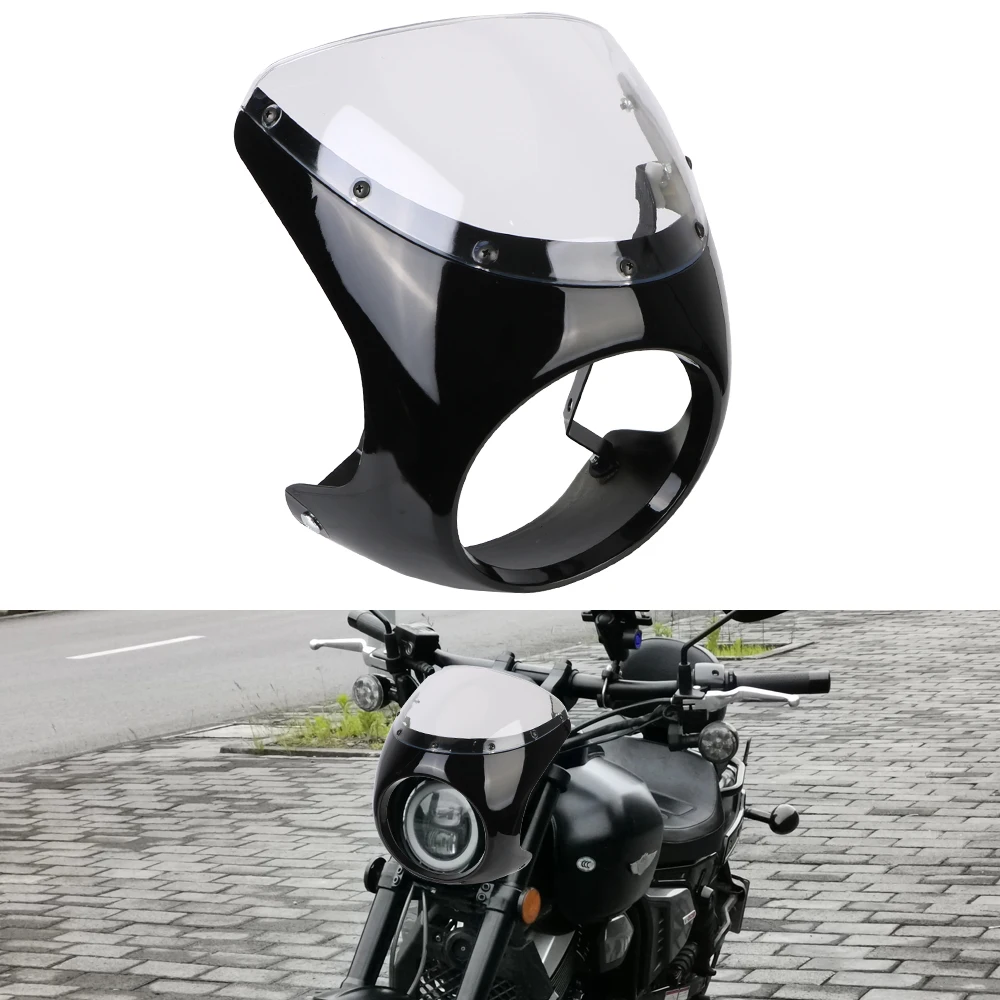 For Honda For Cafe Racer Retro Headlight Windscreen Motorcycle  Front Headlight Fairing Universal 7inch/16.5~18cm