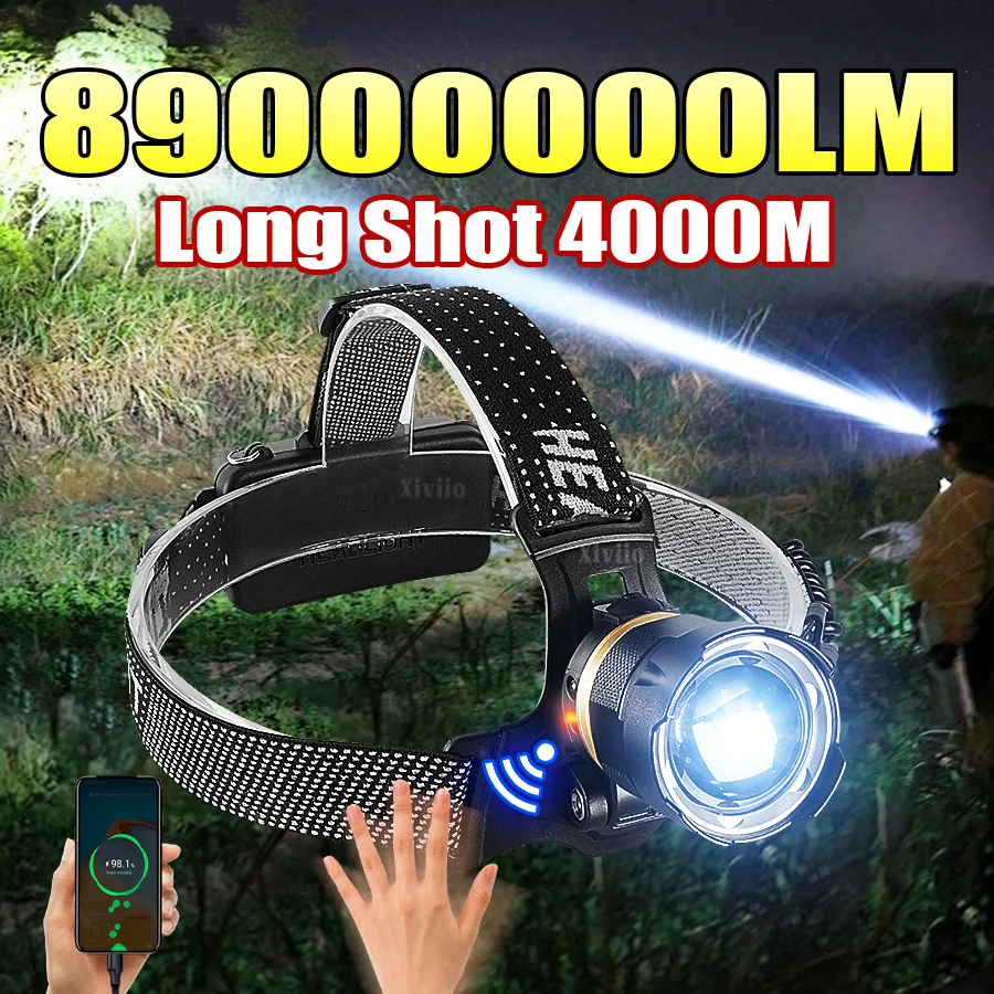 

Светодиодный налобный фонарь с датчиком, самый мощный 89000000LM, налобный фонарик, перезаряжаемая фара 18650, налобный фонарь для рыбалки на открытом воздухе, кемпинга