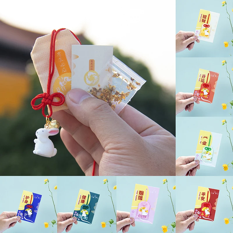 Japanese Embroidery Pray Fortune Omamori Pendant Good Luck Rabbit Small Bell Amulet Kimono Pray Keychain Gift