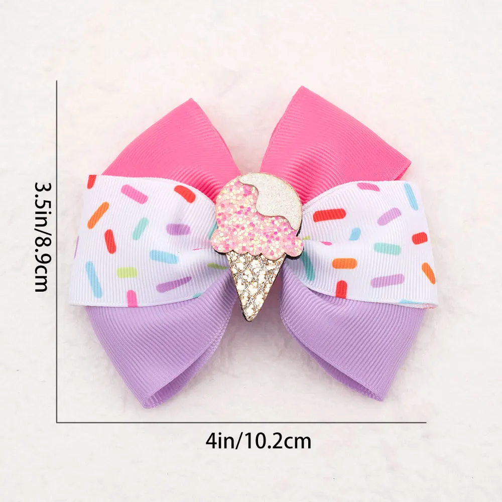 10PC of 5 Styles Cute Ice Cream Bow Hair Clips Grosgrain Ribbon Hair Clips for Girls Kids Hair Accessories Headwear Hair Pin