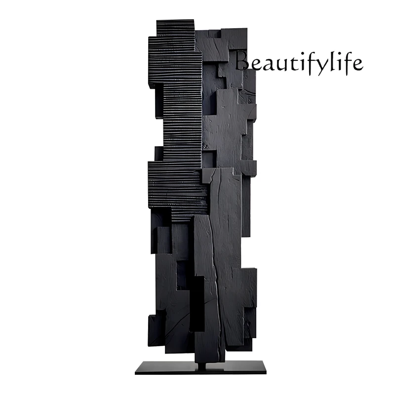 Floor-to-ceiling wood carving large ornament hotel tea room entrance soft decoration art installation sculpture decoration