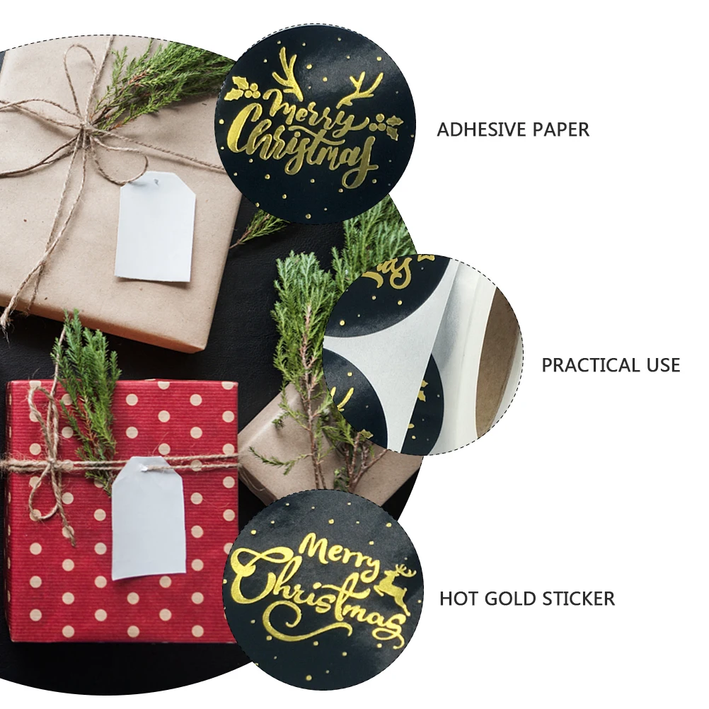 

2 Rolls Christmas Style Sealing Stickers Packing Bag Label Pentagram Decor Self-adhesive Paper for