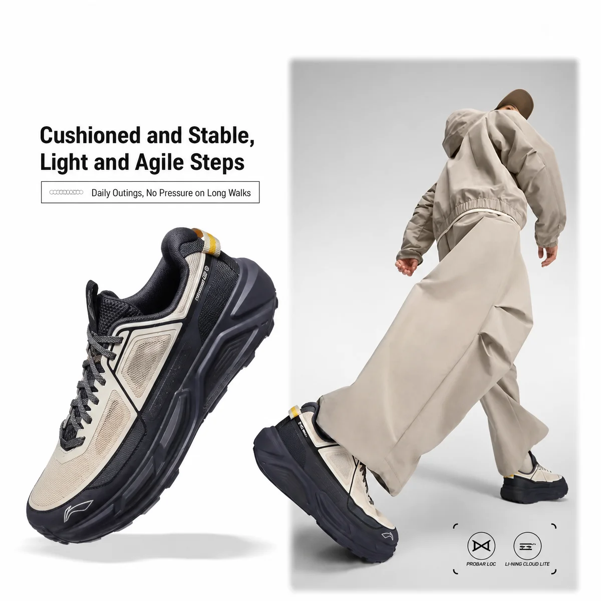 Li-Ning Unisex AXJ STRIDE 2 Zapatos de senderismo al aire libre COOL SHELL Zapatillas para caminar con amortiguación transpirable y rebote AHTW007