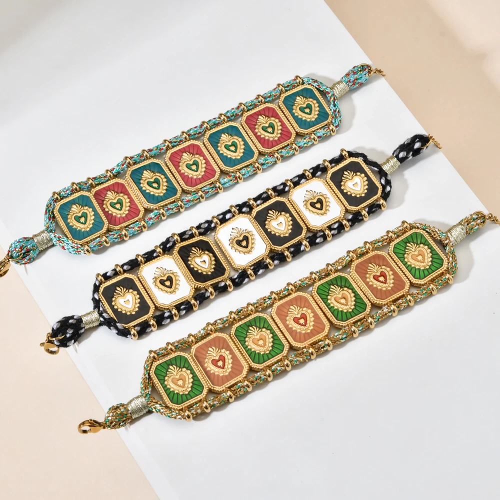 Modisches, schlichtes, farbiges Herz-Tarotkarten-Charm-Armband, Damen-Seil-Boho-Armbänder, Schmuck Großhandel – Detail 3