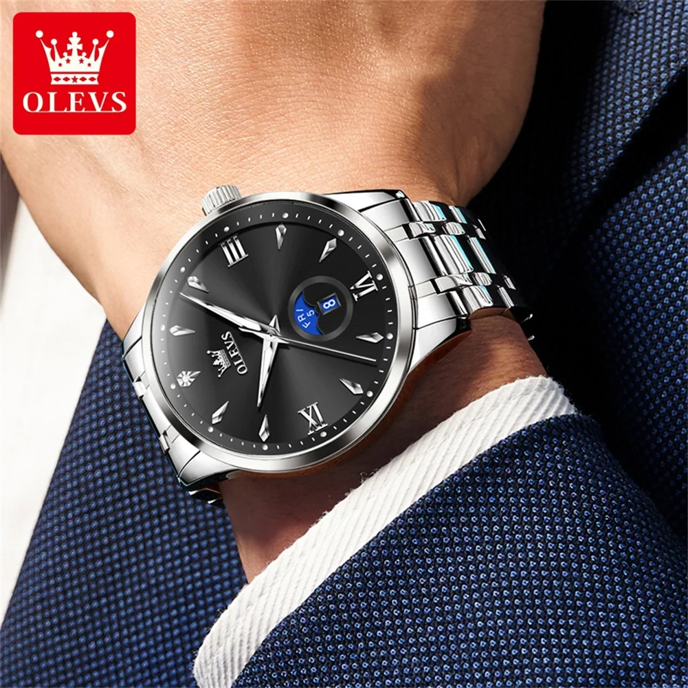 OLEVS 3646 ساعة رجالية موضة ساعة كوارتز أصلية تقويم مزدوج مقاوم للماء ساعة مضيئة الطلب الكبير العلامة التجارية الفاخرة ساعة رجالية