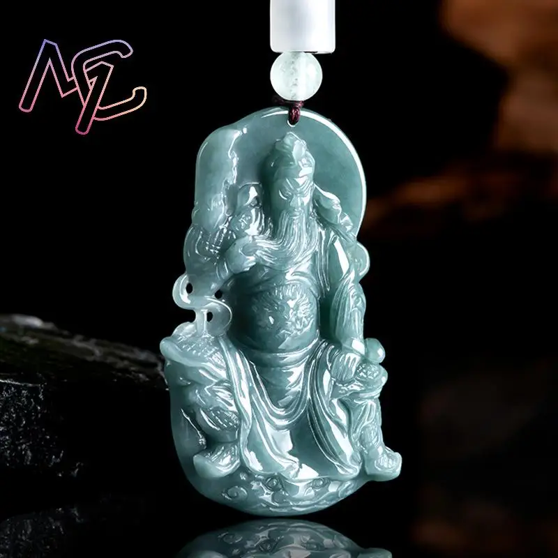 Myanmar Jadeite Guan Gong Pendant Necklace Real Jewelry Designer Charm Gifts for Women Burmese Jade Stone Vintage Talismans view 2