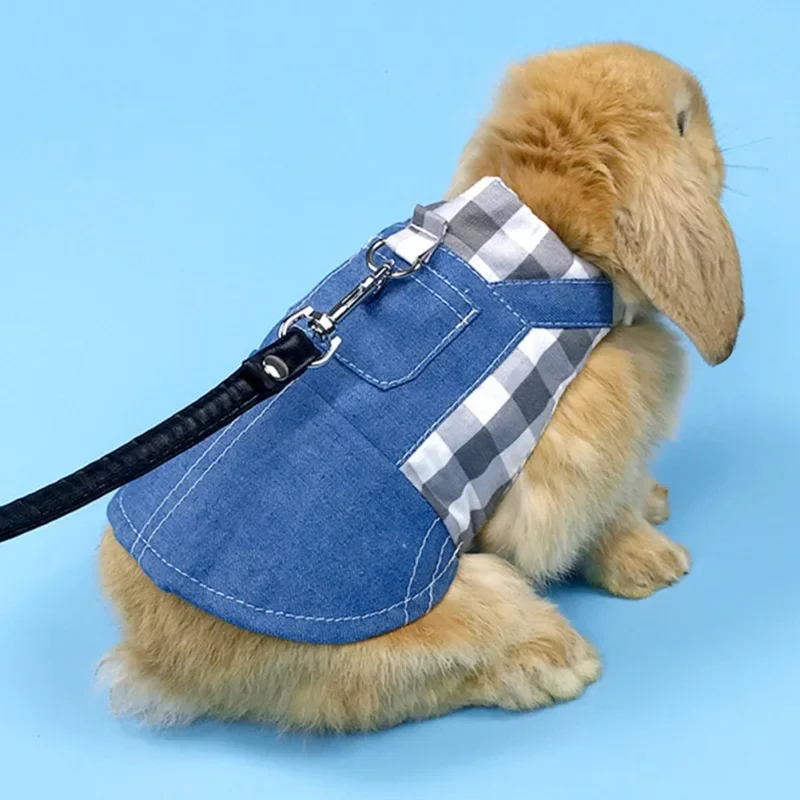 Rabbit Clothes Denim Jacket Coat Pet Small Animal Harness Leash Vest  Hat Set  Ferret Bunny Hamster Small Pet Supplies Dog leash