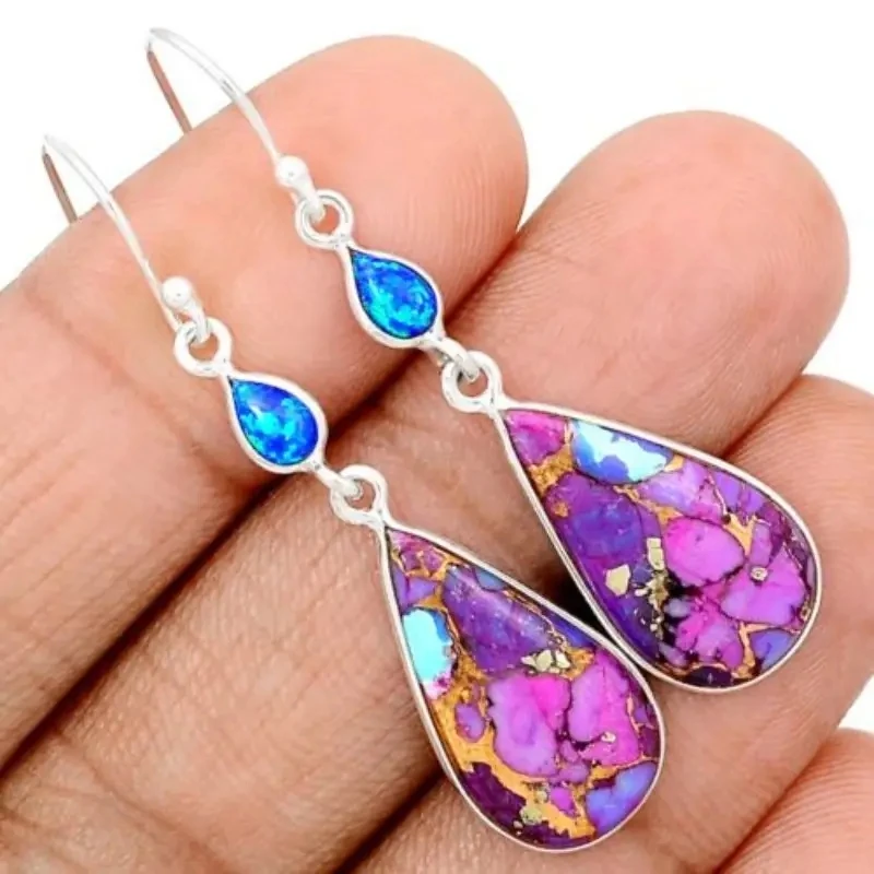 

Luxury Silver Color Earrings for Women Waterdrop Charm Handmade Metal Inlaid Pink Stone Dangle Earrings Jewelry Gift