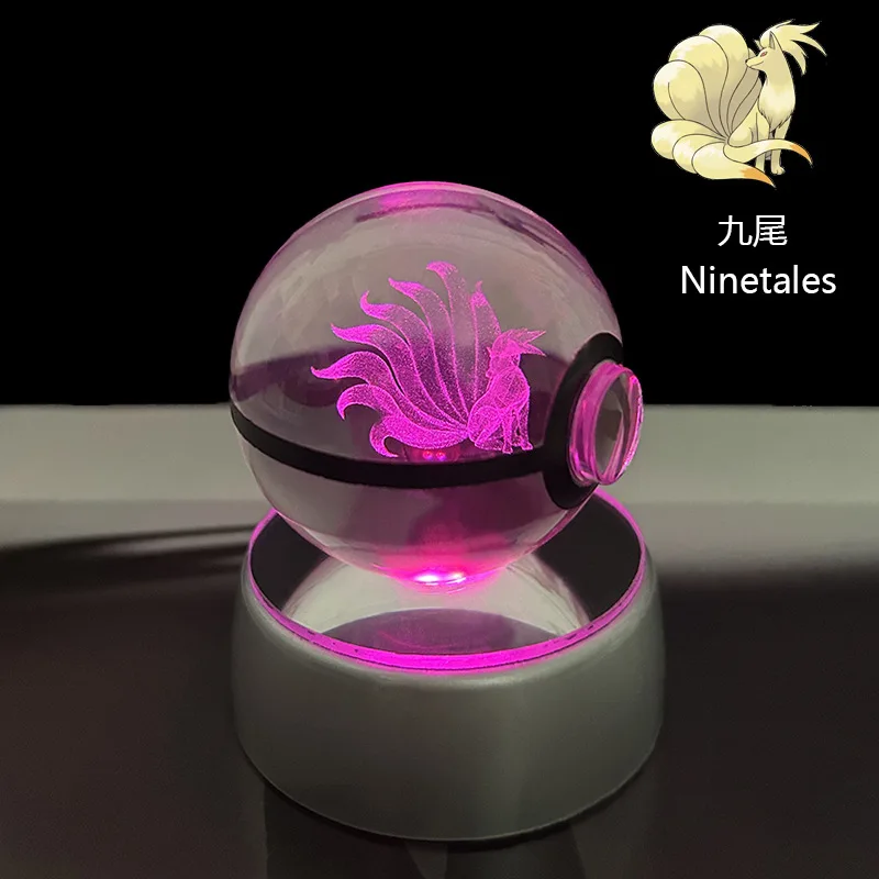 Pokemon Kristallkugel Pikachu Gengar Eevee Mewtwo Lacario Anime Spiel Pokeball Led Nachtlicht Basis Kinder Geburtstagsgeschenk Wohnkultur