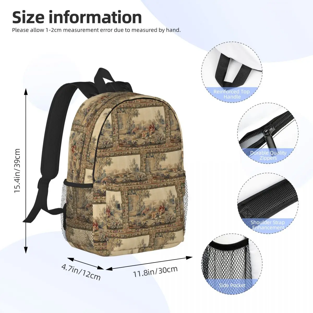 Aubusson Antique French Tapestry Print Backpack Student Boys Girls BookBag Men Women School Bag Laptop Shoulder Bags