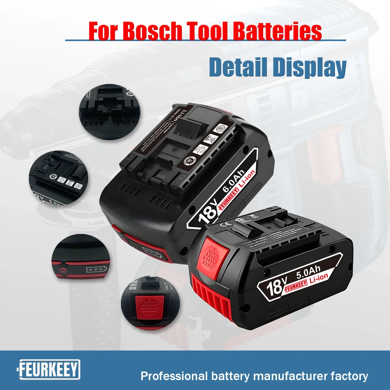 

For Bosch GBA GBH GSR GSB BAT618 BAT609 BAT620 for Bosch 12V 18V 3.0/5.0/6.0Ah Replacement Battery BAT412A BAT414 BAT411 BAT412