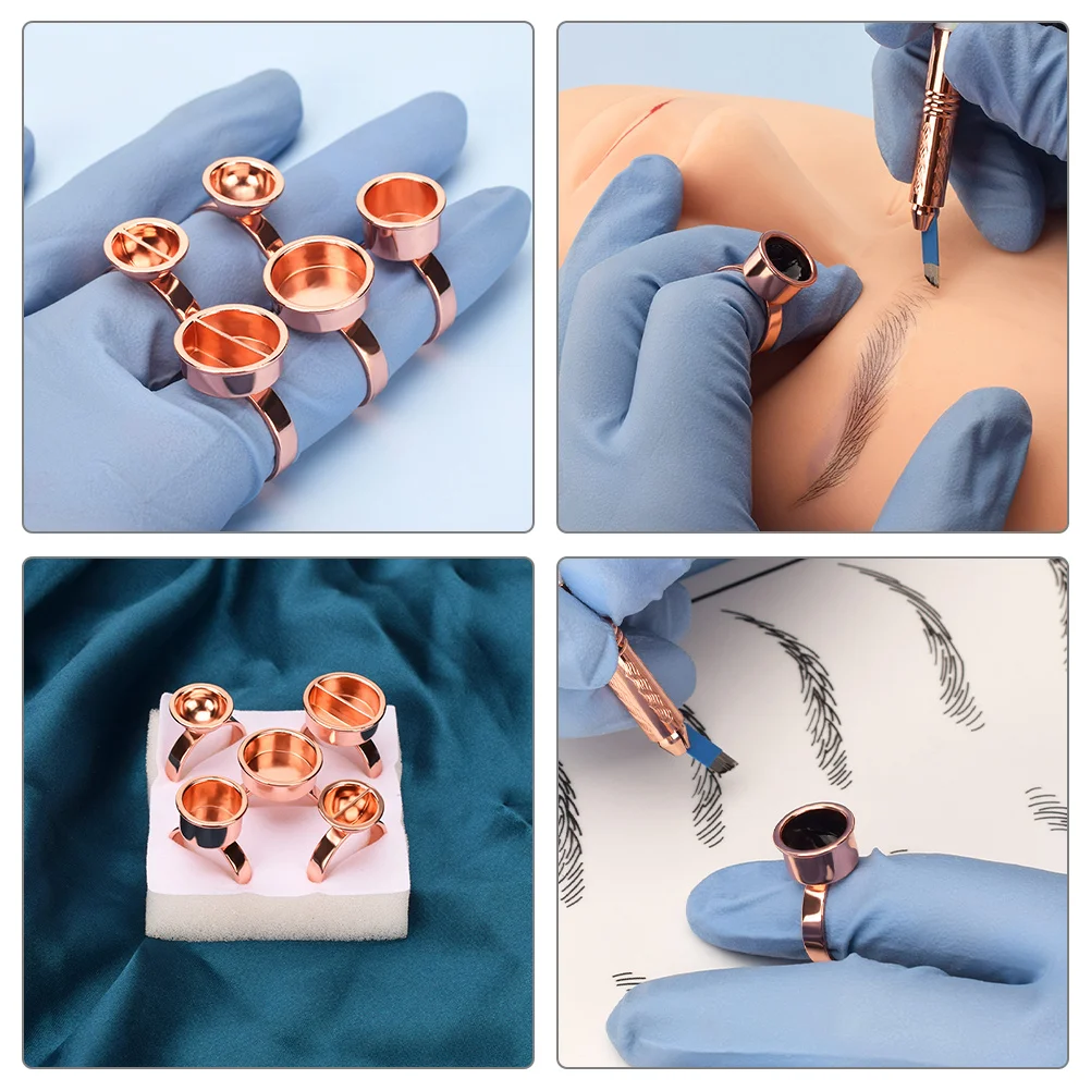 5 قطعة الفولاذ المقاوم للصدأ الوشم الحبر الدائري الصباغ حامل رمش الغراء الحاويات دائم ماكياج اكسسوارات الغراء خواتم #5