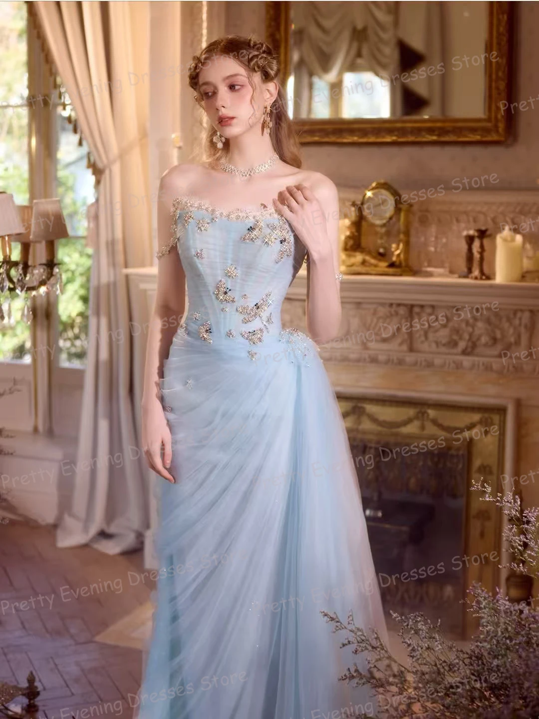 

Простые синие вечерние платья с аппликацией русалки, женские платья для выпускного вечера с оборками и вырезом лодочкой, вечерние модные платья по индивидуальному заказу, Vestidos De Novia 2026