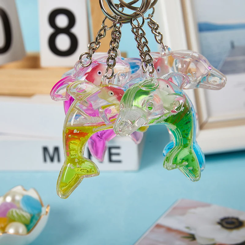 Kawaii Dolphin Keychain For Car Keys Floating Liquid Cute Whale Ocean Pendant Accessories Keychain Women Bag Charms Keyring