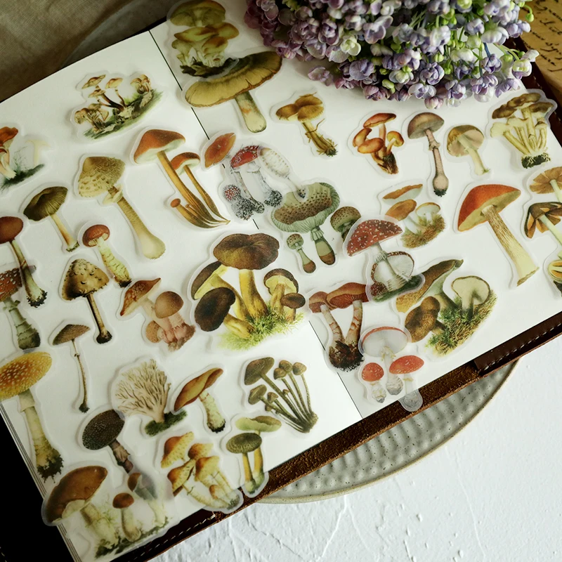 100Pcs Transparent Mushroom Atlas Sticker Junkl Journal Craft Paper DIY Scrapbooking Diary Album TN Phone Sticker Decorative