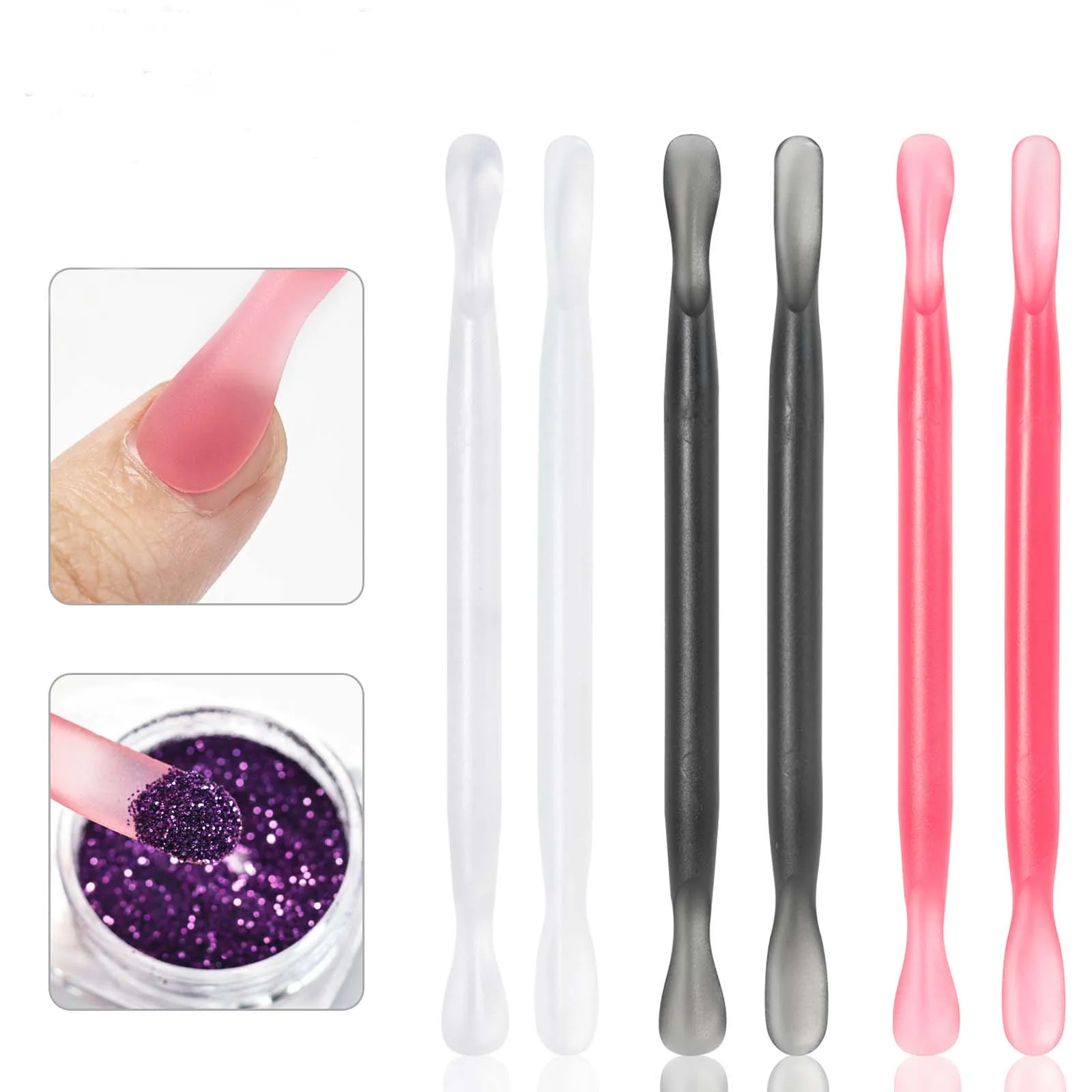 2pcs Nail Cuticle Pusher Plastic Double End Reusable Manicure Cuticle Dead Skin Remove Pedicure Sticks Nail Art Clean Care Tool