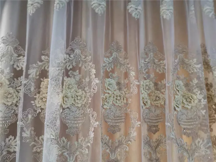 Europäische, luxuriöse, bestickte, doppellagige Halbschmuckvorhänge, individuell für Wohnzimmer und Schlafzimmer, Vorhänge mit hoher Schattierungsrate – Detail 3
