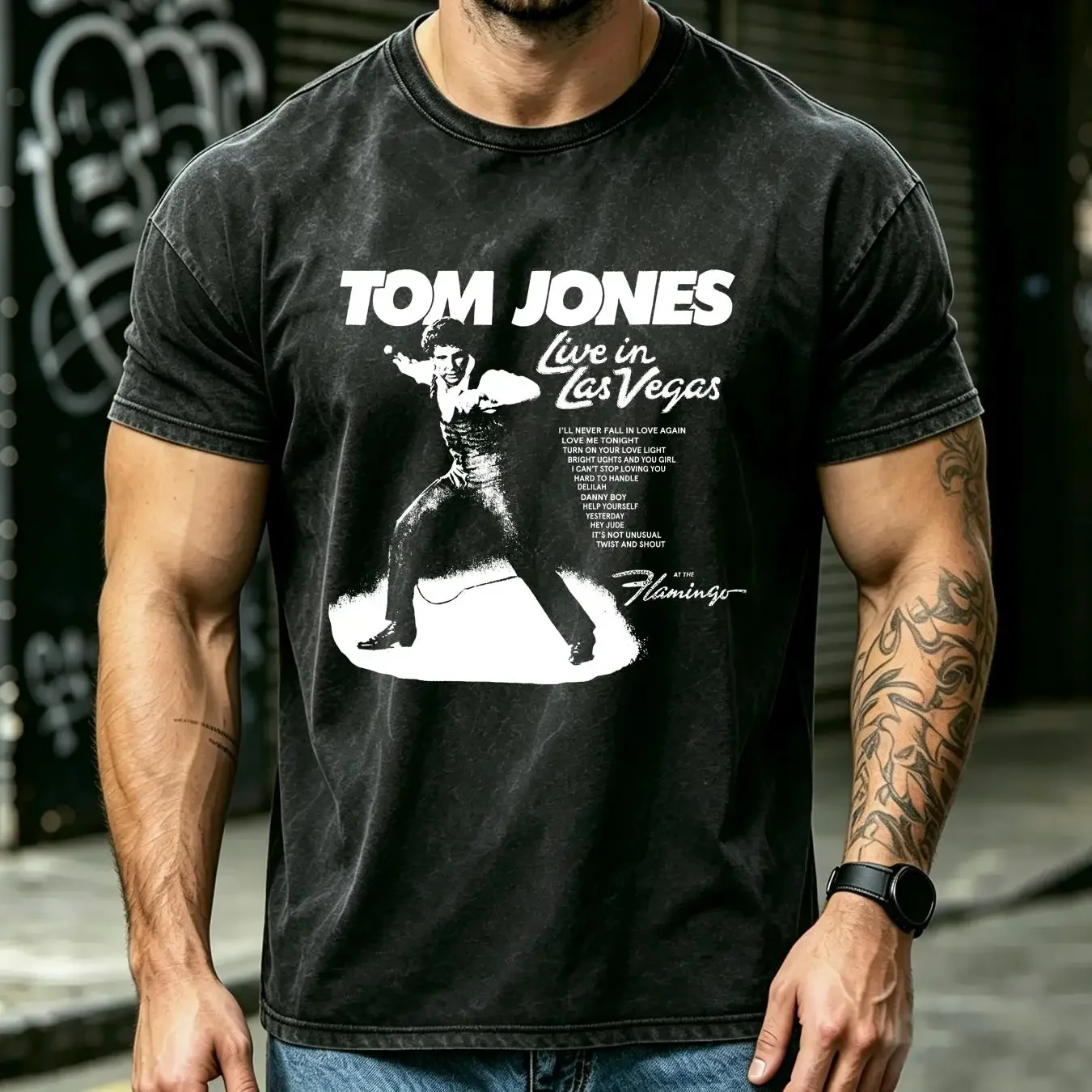 washed T Shirt Tom Jones Live in Las Vegas Full Size S 5XL 1T662 vintage Washed Top For Everyday Wear Stylish Slightly