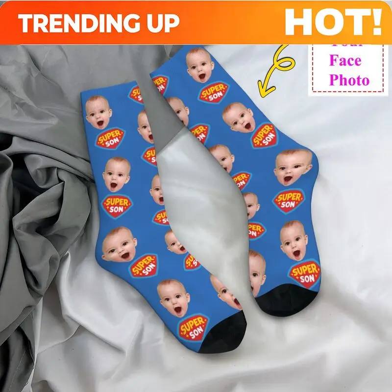 Super Son Custom Dress Socks Men Women Warm Funny Novelty Personalized Face Photo Design Crew Socks