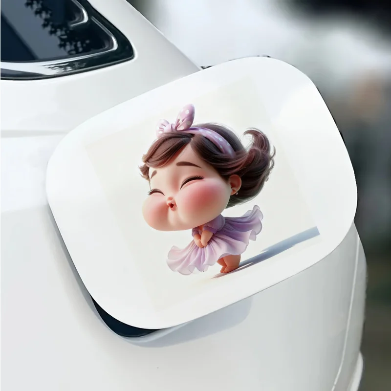 1Pc Cute Chubby Girl Purple Polka Dot Bow Dress Waterproof Vinyl Sticker for Car Motorcycle Helmet Bottle Laptop Window Wall view 6