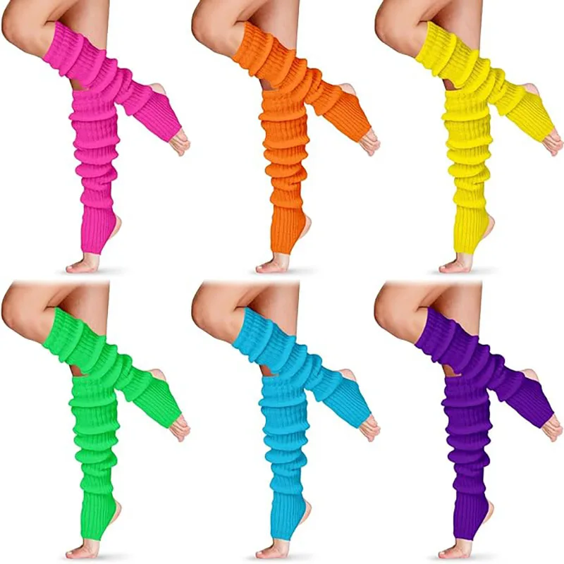 

Long Stirrup Open Toe & Heel Dance Socks Leg Warmers 24 Inch over the Knee Ribbed Knit Leg Warmer for Women 80s Party Decors