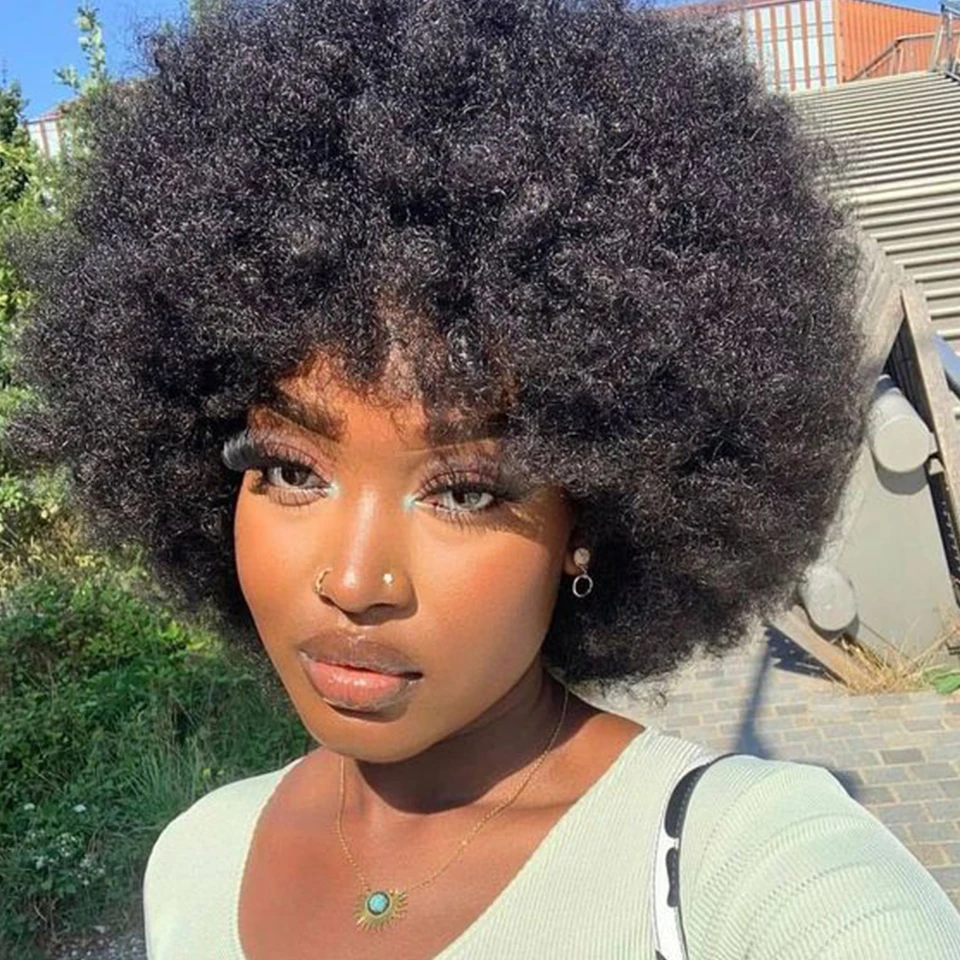 Peruvian Human Hair Short Sassy Human Hair Wigs Natural Brown Burgundy Fluffy Afro Kinky Curly Wig For Black Women Remy